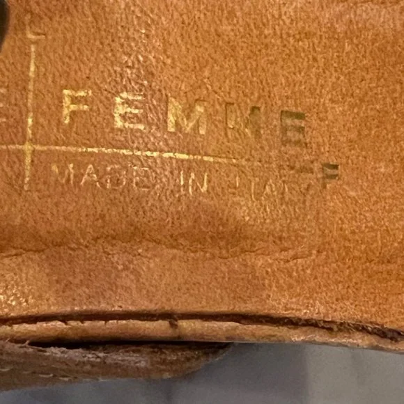 LATITUDE I FEMME Italian Natural Leather & Metallic Block Heels Size 37 or 7.5 - Picture 12 of 14